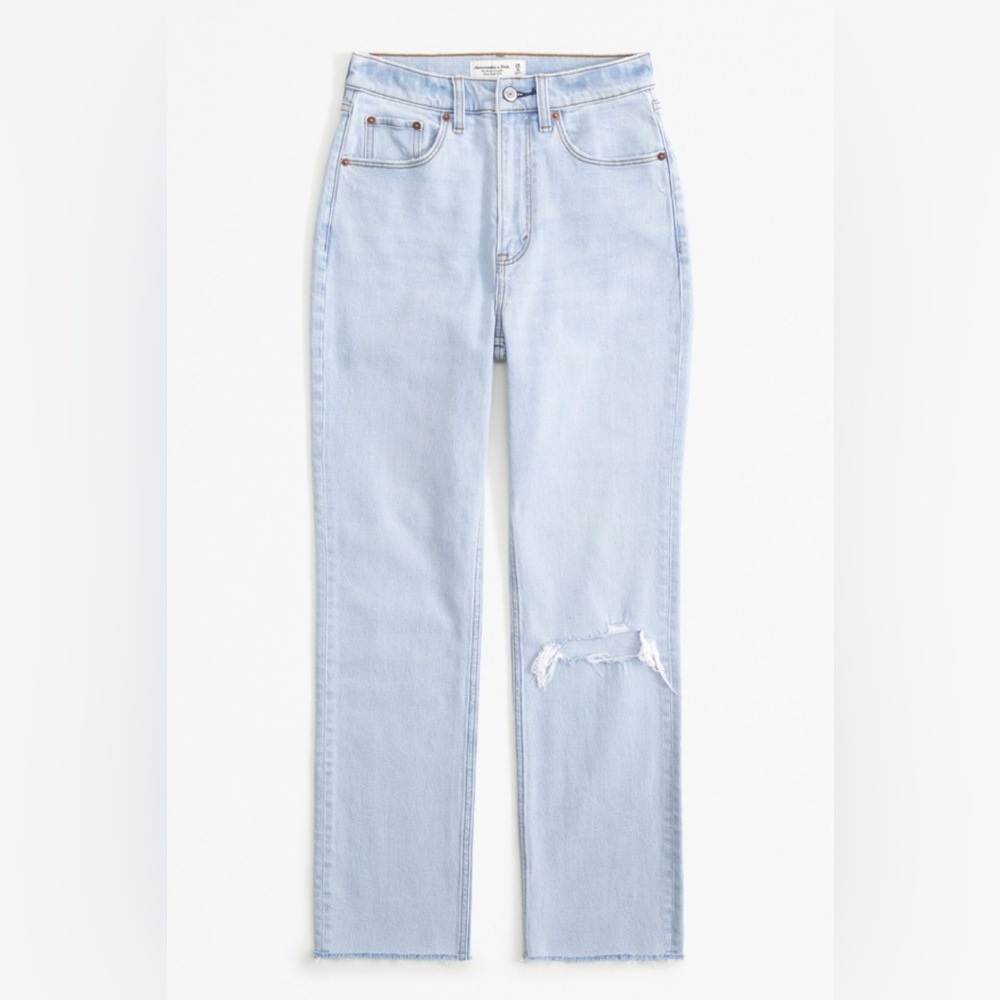 A&F Curve Love Ultra High-Rise Ankle Straight Jean in Light Destroy - Sz 28 NWT